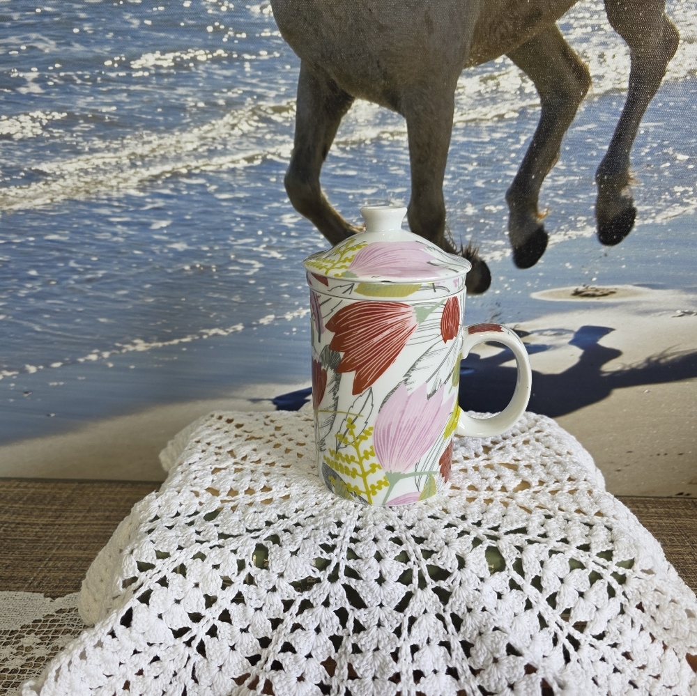 Cost Plus World Market Pink and Green Ceramic Mug